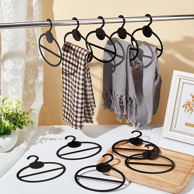 AHANDMAKER 10 Pcs Black Plastic Oval Scarf Hanger, Space Saving Scarf Holder, Tie, Belt, Headband Organizer, 5.35 Inch