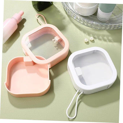 PRETYZOOM Small Desktop Organizer Box with Lid 3.74X3.74X1.18In Multifunctional Storage for Hair Ties False Teeth Jewelry Accessories