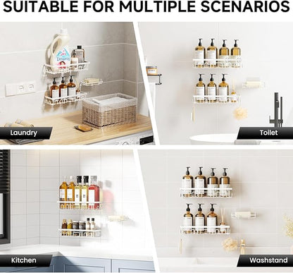 Shower Caddy, 3 Pack Shower Shelves for Inside Bathroom, Rustproof Adhesive Bathroom Organizer with Soap Holder, No Drilling Washroom Organizers and Storage for Bathtub Room/Kitchen/Home, White