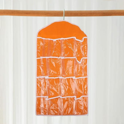 FABULETTA Clear Door Hanging Organizer with 16 Pockets for Shoes, Bras, Socks and Ties, Over The Door Storage Pouch for Closet Organization