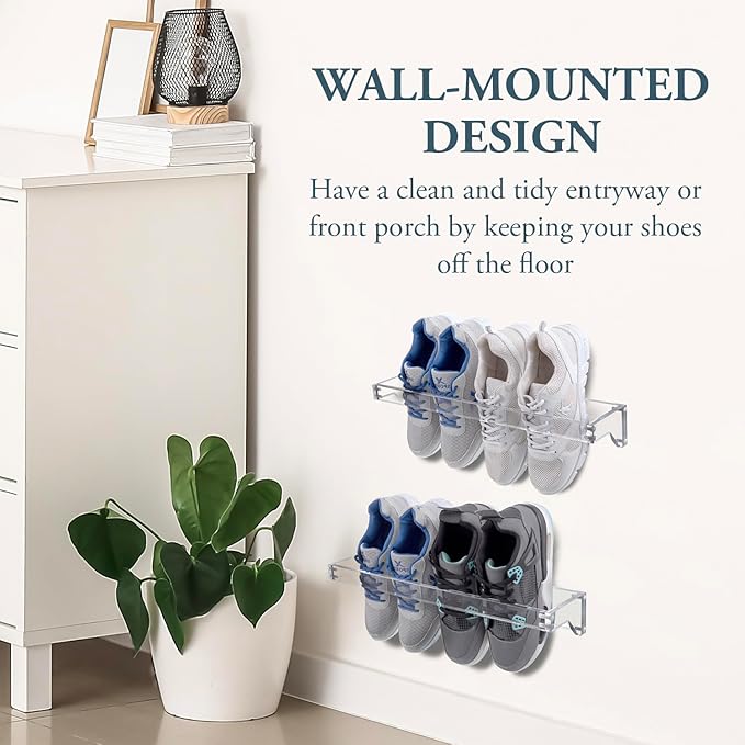 MyGift Premium 10mm Thick Clear Acrylic Hanging Shoe Storage Organizer Racks, Wall Mounted Space Saving Footwear Holder for Closet, Mudroom, Entryway, Set of 2 Holds 4 Pairs