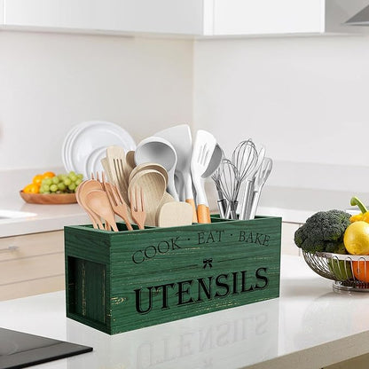Suli Extra Large Kitchen Utensils Holder with 4 Compartments (Green)