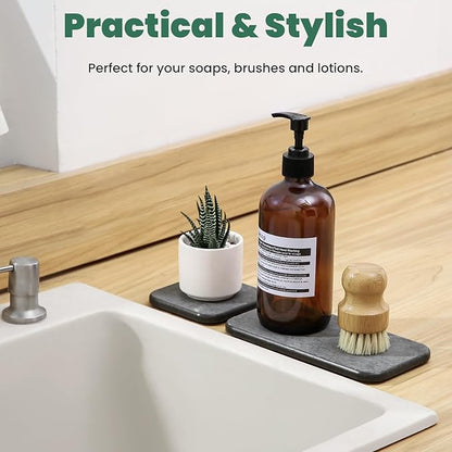 3PCS Water Absorbing Diatomaceous Earth Tray for Sink, Fast Drying Soap & Toothbrush Holders for Bathroom Counter, 1 Stone Tray, 2 Stone Coasters
