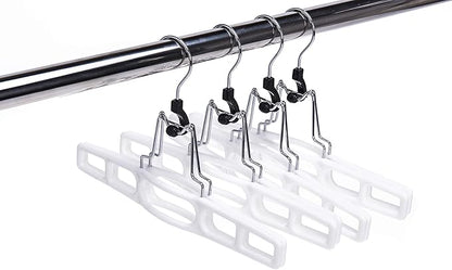 Quality Hangers 10 Pack Premium Skirt Hangers - Thin Space Saving Pant Hangers Set with Clamp, Shorts Hangers with Heavy Duty Locking Clasp, Multipurpose Jean Hangers Set - White