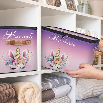 Custom Unicorns Storage Bins with Lid, Foldable Personalized Storage Basket Boxes with Handle Shelf Basket Closet Organizer Cube
