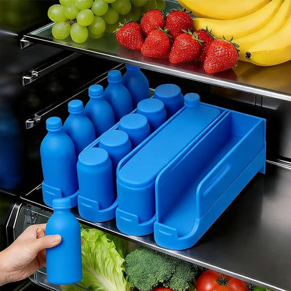 Space Efficient Sodas Can Rack Automatic Sliding Dispenser for Kitchens Counter or Fridge with Auto Replenish Feature Sliding Bottle Shelf