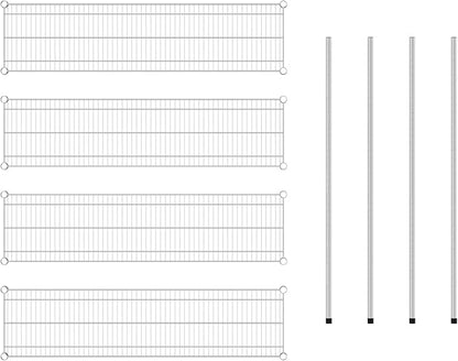 Commercial NSF Listed Chrome Stationary Wire Shelving Kit 14" x 54" x 54", with 4 Shelves Perfect for Warehouse, Walk-in Refrigerator, Freezer, Grocery Store, Restaurant, Dishroom