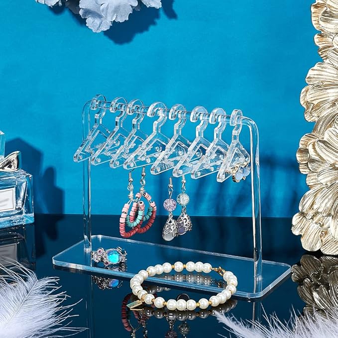 PH PandaHall Acrylic Earring Holder, Coat Hanger Shape Jewelry Organizer Clear Dangle Earring Display Stand Acrylic Ear Studs Display Rack for Retail Show Personal Exhibition, 2.3x5.9x4.2inch