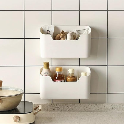 Adhesive Cabinet Door Organizer, Cabinet Door Organizer 2PCS Plastic Adhesive Storage Stackable Plastic Storage Box for Kitchen, Bathroom, White, Pantry