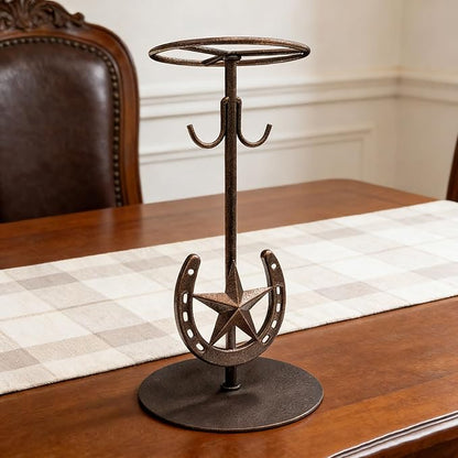 2 Pack Cowboy Hat Rack,Tabletop Standing Cowboy Hat Holder ，Western Horseshoe Decor，Hat Display Stand Can Keeps Original Shape of Hat, for Wide-brimmed Hat，Iron, Bronze