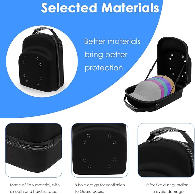 2 Pcs Hard Travel Hat Cases, Hat Box Organizer Holder with Handle & Shoulder Strap, Portable Baseball Cap Organizer for Home Traveling Use, Protect up to 15 Hats
