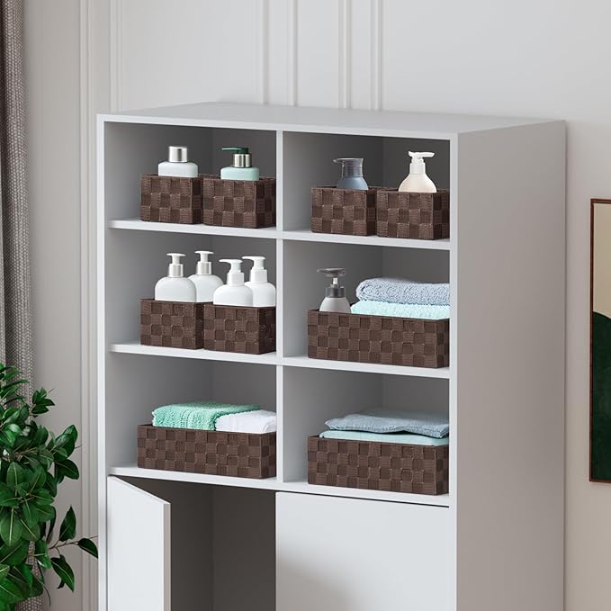 Posprica Woven Baskets, Storage Baskets for Organizing (Set of 8), Cube Baskets Bin Container Matching Storage Boxes Organizers for Pantry, Office, Shelves, Media-room