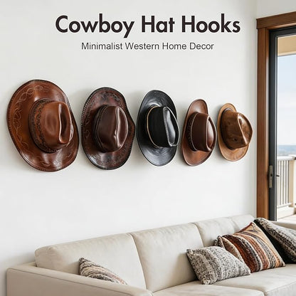 5 Pcs Metal Cowboy Hat Hooks for Wall, Metal Hat Rack for Wall, Cowboy Hat Holder with Screws, Western Room Decor (Bronze)