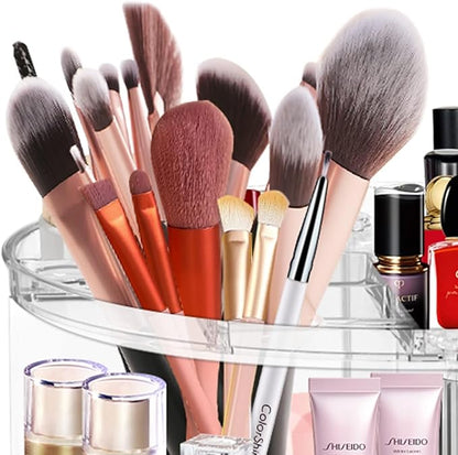 360 Rotating Makeup Organizer, Large Capacity Cosmetics Organizer for Perfume Holder Organizer Countertop DIY Spinning Makeup Organizer Fits Makeup Brushes Lipsticks Clear (White)
