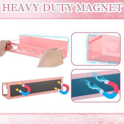 Beeveer 2 Pack Heart Magnetic Spice Rack for Refrigerator Metal Magnet Basket Shelf for Fridge Seasoning Storage Organizers Home Decor Kitchen Accessories (Pink)