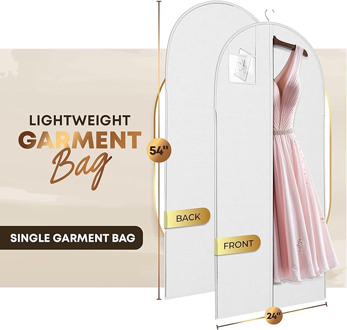 Luxury On the Go Long Formal Dress Bag – 54" Hanging Garment Bag for Dresses, Prom & Bridesmaid– Long Garment Bags for Hanging Clothes Lightweight & Tear-Resistant with Clear ID Window – 5 Pack