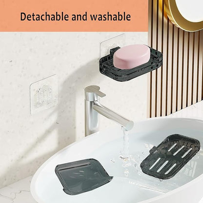 Soap Dish for Shower Transparent Gray Soap Holder with Self-Draining Design No Drilling Required Strong Fixation for RV Bathroom and Kitchen Easy to Clean and Space Saving（2 Pack）