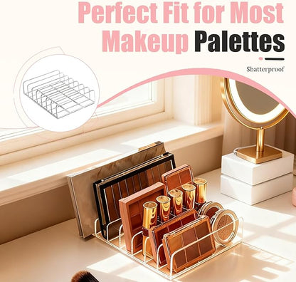 2-Pack Acrylic Makeup Palette Organizer, 7-Slot Eyeshadow Palette Storage, Clear Display Case for Vanity Drawer Countertop, Cosmetic Organizer for Makeup Brushes, Lipstick, Blush Kits