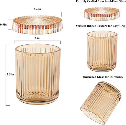 rejomiik Glass Qtip Holder Dispenser 2 Pack, Bathroom Canister Apothecary Jars with Lids, Vanity Makeup Accessories Storage Organizer for Cotton Swabs, Cotton Balls, Pads, Floss Picks, Amber