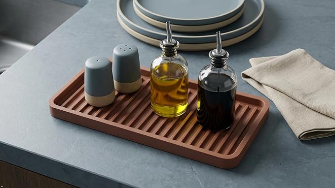 Silicone Sink and Surface Organizer Tray, Sponge Holder, Vanity Tray, Trivet, Heat Safe, Dishwasher Safe, for Bathroom and Kitchen Organization (Mocha, 10"x5.25")