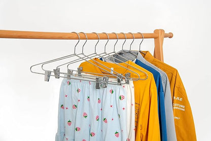 Quality Metal Pant/Skirt Blouse Hanger 10-Pack, Heavy-Duty Skirt Hangers with Clips, Adjustable Clip Pants Hanger, Chrome (Chrome, 10)