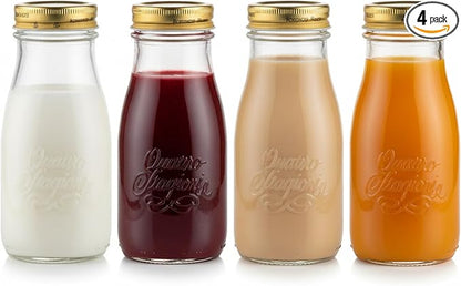 Bormioli Rocco Quattro Stagioni Bottles – 13.5 Oz. Glass Jars with Twist Lids, Microwave & Dishwasher Safe – For Canning, Cocktails, Gifts, Party Favors & Holiday Décor – Made in Italy (Set of 4)