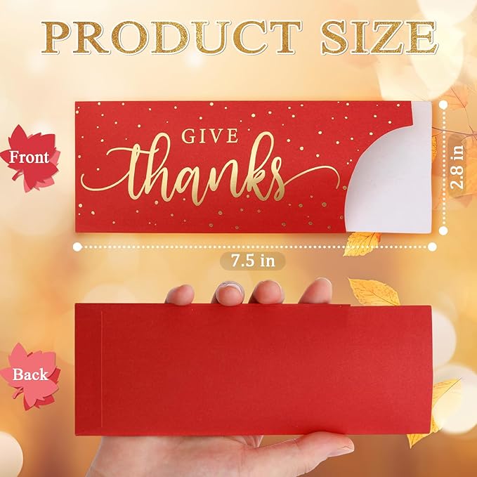 Eaasty 100 Pcs Thanksgiving Utensil Holder, Gold Foil Give Thanks Silverware Bag Disposable Silverware Sleeves Cutlery Holder for Thanksgiving Table Decoration Fall Harvest Party Supplies(Dark Red)