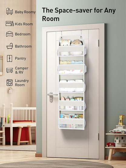 Yecaye 5 Tier Over the Door Organizer, 44lbs Load Toy Stuffed Animal Storage 10 Side Pockets, Bathroom Organizers and Storage for Nursery Newborn Baby Essential Stuff Dorm Room Essentials, Cream White