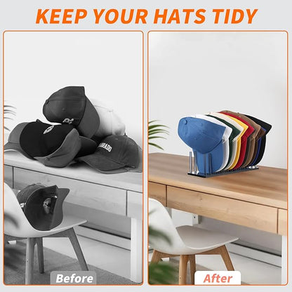 Hat Organizer for Baseball Caps, Acrylic Hat Rack for 12 Baseball Caps, Hat Holder Display and Organizer for Closet, Tabletop, Dressing Table (Transparent Black)