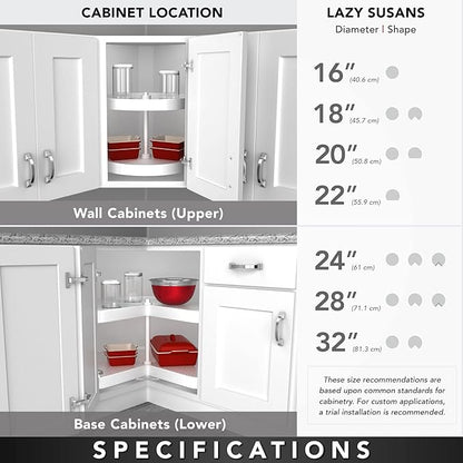 Rev-A-Shelf 2 Tier Pie-Cut Lazy Susan for Corner Base Cabinets, Plastic, 24" Double Shelf Swivel Kitchen Spice/Can Organizer, 24" W x 14" D x 26" H, White, 6942-24-11-52
