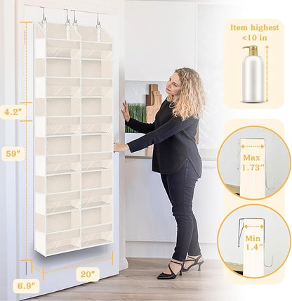 Ofiray-home Over the Door Organizer 6 Tiers, Extra Large Behind Door Storage of 12 Compartments,80 lbs Weight Capacity Hanging Storage Organizer with Clear Window Kids Toys, Shoes, Diapers,Beige