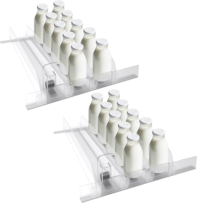 Drink Organizer for Fridge, Adjustable Acrylic Beverage Dispenser with Dividers for Cans (6Pack)