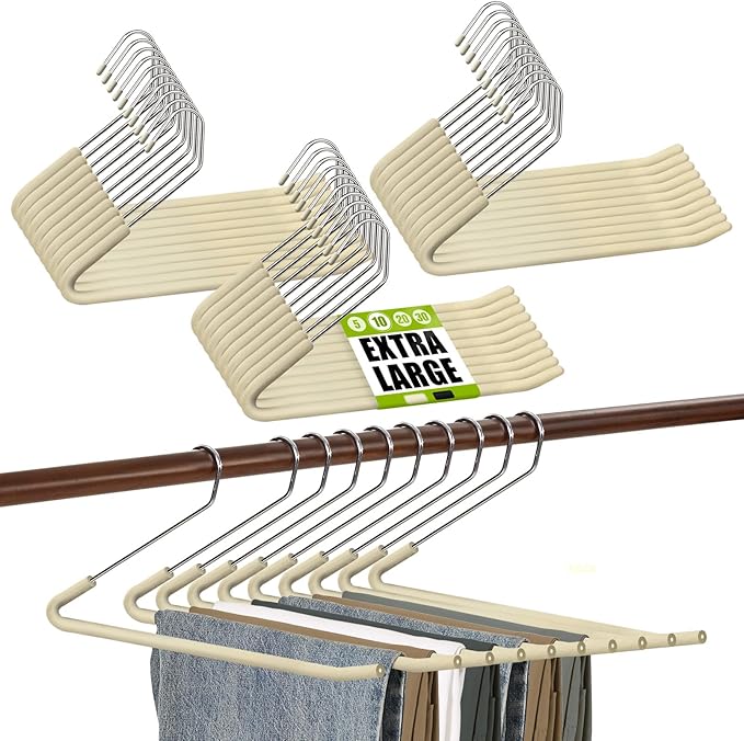 Spring Fever Open Ended Non Slip Sponge Padded Pants Hangers - Chrome Plating Foam Heavy Duty Space Saving Beige Long 30
