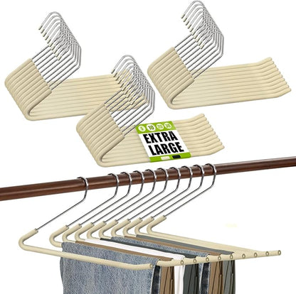 Spring Fever Open Ended Non Slip Sponge Padded Pants Hangers - Chrome Plating Foam Heavy Duty Space Saving Beige Long 30