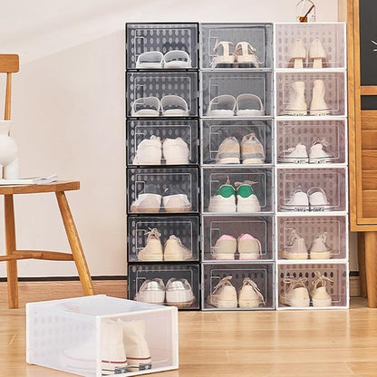 Shoe Storage Boxes 3pcs Dustproof Plastic Shoe Organizer for High-top Sneakers and Boots for Home Closet Gray 34x15.5x24cm