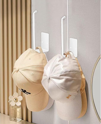 ZIQON 2 Pack Hat Racks for Baseball Caps Stainless Steel Adhesive Hat Hanger Hooks Holder for Wall Hat Holder Storage Organizer Hat Hanger Strong Adhesive/Wall Drilled for Door Closet (White)