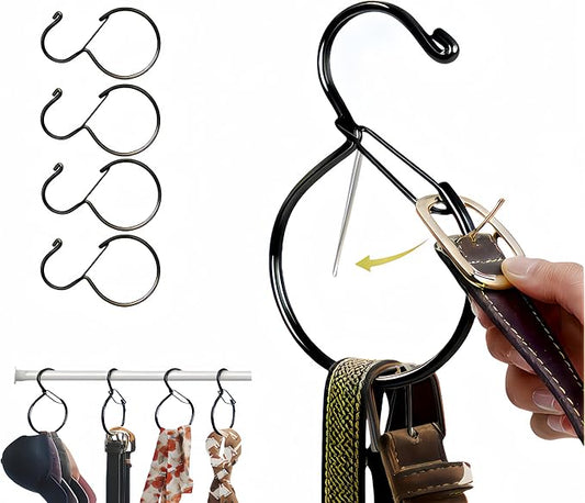 4 Pack Belt Hanger, Belt Hanger for Closet, Rust-Proof Belt Organizer for Closet, Holds Ties, Scarves, hat, Bags & Accessories, Black