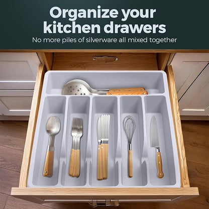 Pantrymade Silicone Silverware Drawer Organizer – Non-Slip Utensil Holder for Kitchen Drawers | Cutlery Tray for Forks, Knives, Spoons & More | Durable, BPA-Free, Easy to Clean – White