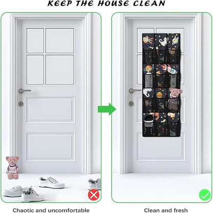 Planet Rocket Over the Door Shoe Rack 4 Shelf 12-Pocket Heavy Duty Hanging Storage Organizer No Drill Door Rack for Toys Snacks Shoes Large Storage Bag for Kids Room