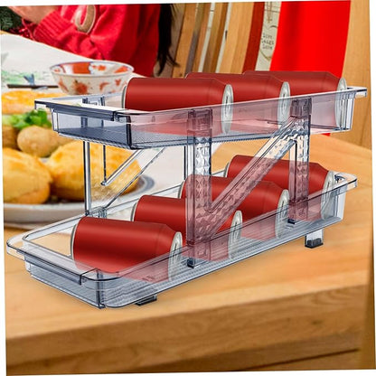 Double Tier Soda Can Dispenser for Refrigerator Stackable Drink Organizer Auto-positioning Pop Can Holder Fridge Can Storage Rack Blue Single Pack