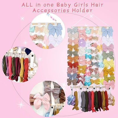 OAOLEER Hair Bow Holder Organizer for Girls，Hair Clips Headband Organizer Storage Wall Hanging Home Decor for Girls Room (1Pcs White 20Inch)