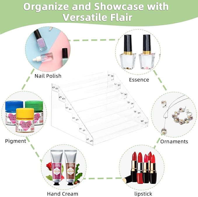 Umirokin Nail Polish Organizer, 6 Tiers Acrylic Paint Rack, Clear Display Holder Storage for Ink Gel Nail Polish Sunglasses Essential Oil Holds up to 54-72 Bottles