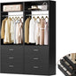 Besiost Closet System Set of 2, 4FT Closet Systems with 6 Wood Drawers, 48" Closet Organizer System with 2 Hanging Rods & 2 Shelves, Heavy Duty 48 Inch Walk-in Closet, Black (48"L x 15" W x 80" H)
