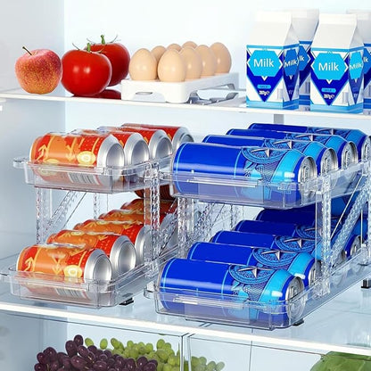 HYGRAD BUILT TO SURVIVE Clear Expandable Soda Can Organizer For Pantry, 13.77” D x 9. 37” W x 6.41” H Stackable Beverage Pop Can Holder Dispenser For Refrigerator, Kitchen Storage Holds 10 Cans