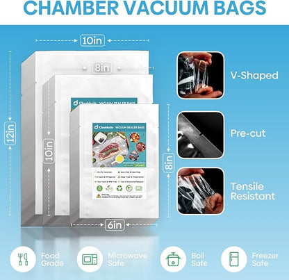 Chamber Vacuum Sealer Bags,6"x8" 8"x10" 10"x12" 300 Pcs Pre-cut Chamber Machine Pouches,Heavy Duty Chamber Vacuum Bags for Commercial Sealer,Food Storage,Meal Prep,Sous Vide,Meat,BPA Free