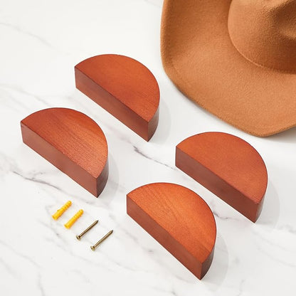 Briwooody 4 Pack Cowboy Hat Rack Holder, Retro Wooden Hat Hanger Wall Mount – Keeps Original Shape, Rustic Western Decor for Fedoras, Caps, Display