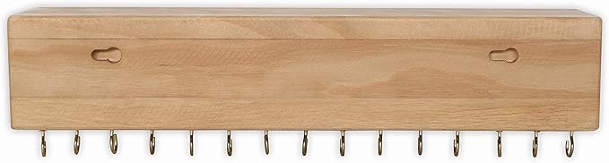 SANY DAYO HOME Jewelry Organizer with 30 Hooks and Cosmetics Shelf, 15 x 3 x 4 inches Wall Mounted Rustic Pine Wood Holder for Necklaces and Bracelets, Suitable for Kids and Adults (Brown)