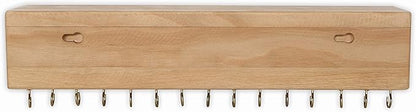 SANY DAYO HOME Jewelry Organizer with 30 Hooks and Cosmetics Shelf, 15 x 3 x 4 inches Wall Mounted Rustic Pine Wood Holder for Necklaces and Bracelets, Suitable for Kids and Adults (Brown)