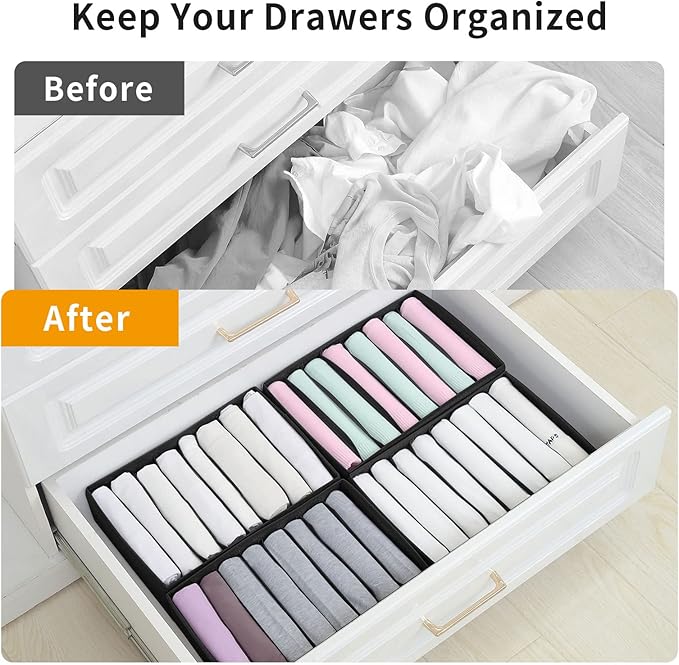 Qozary 4 Pack Drawer Organizers for Clothing, 8 Grids Foldable Closet Organizers and Storage Bins for Bedroom, Dresser Organizer Boxes for Thin T-shirts, Tank Tops