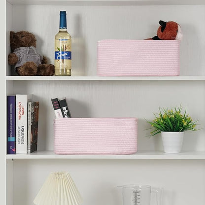3-Pack Storage Baskets for Organizing | Woven Shelf Toy Basket | Rope Baskets for Gifts Empty | Closet Organizer Bins with Handles | Cube Decorative Box | 13.7×7.1×6.7” | Mixed Pink